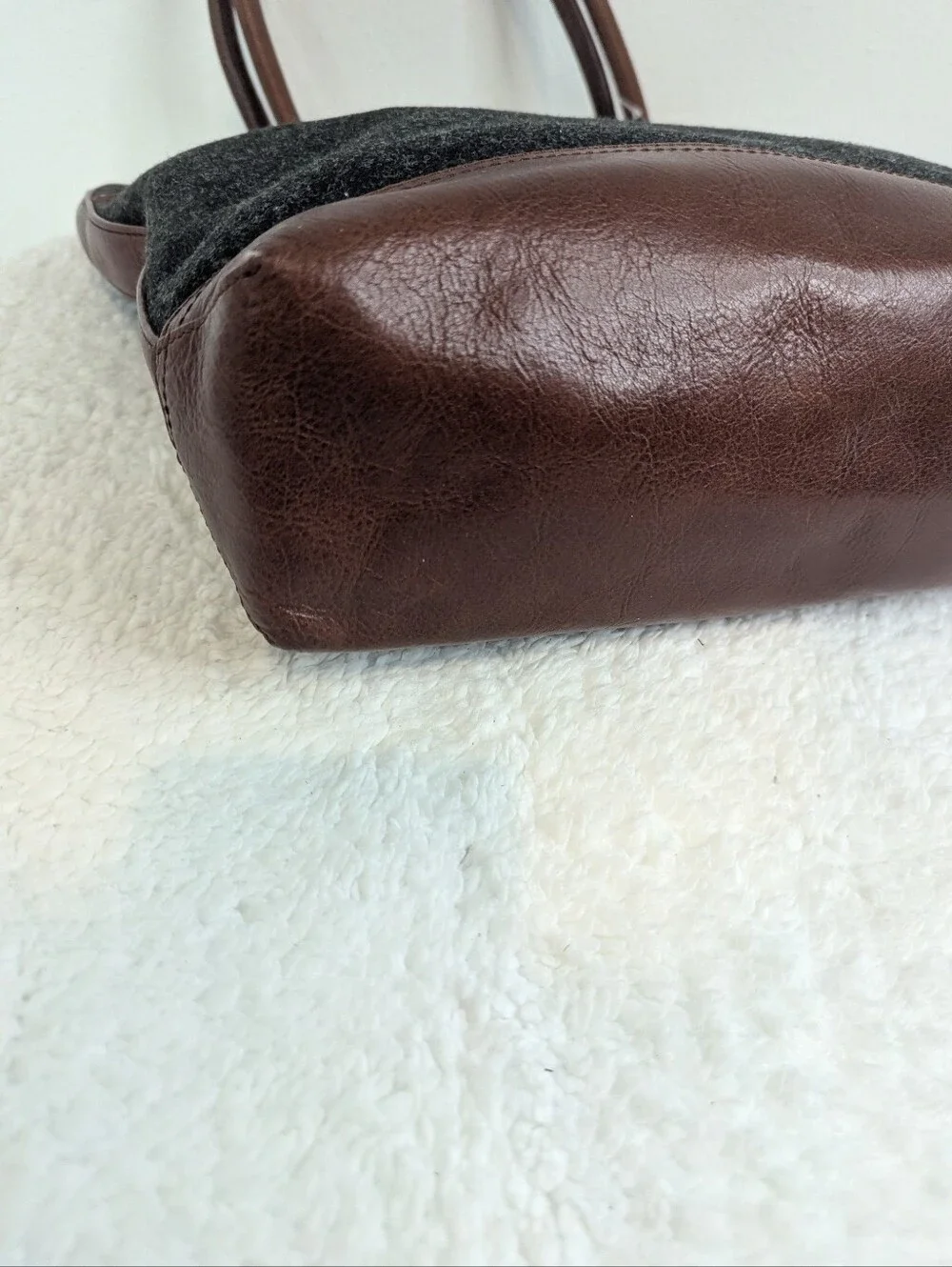 Authentic Tory Burch Anniversary Flannel Tote - Charcoal Wool & Leather